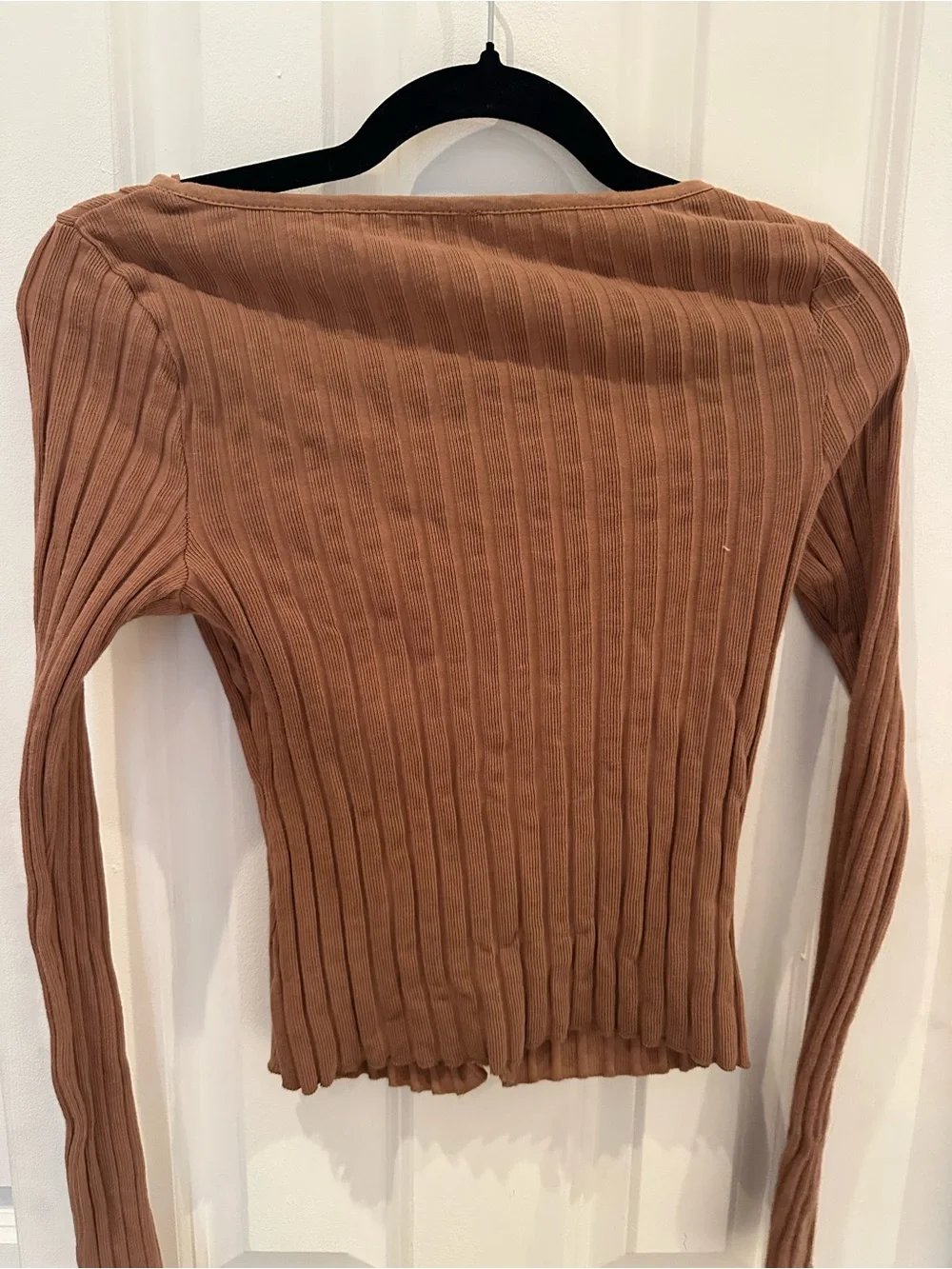 Free People Ribbed Button-Front Cardigan — Brown